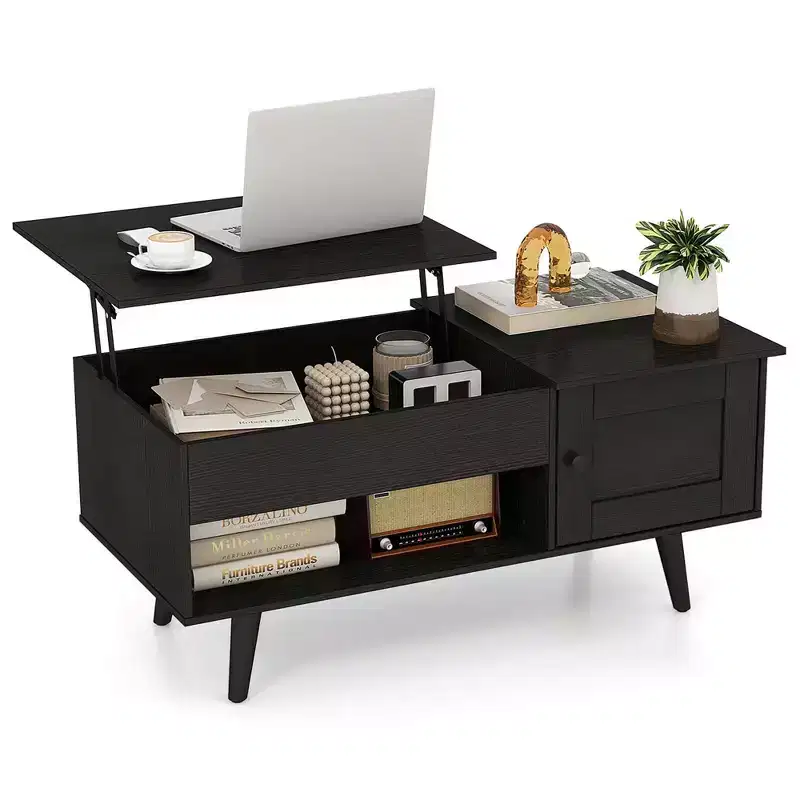 Costway Lift Top Coffee Table with Storage Hidden Compartment Cabinet & Open Shelf Black/Brown/Natural