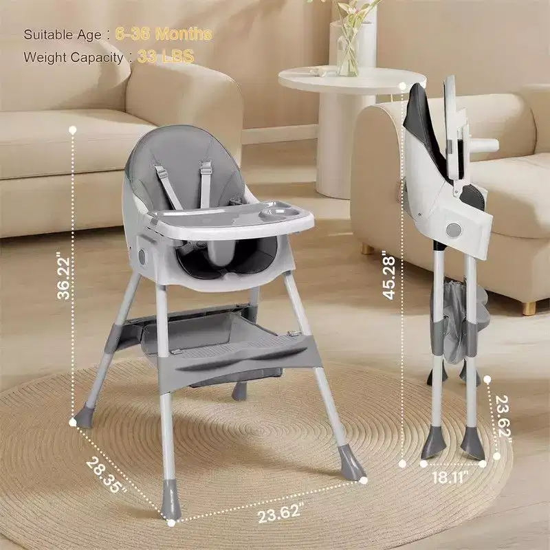 Karl Home 6-in-1 Portable Feeding Rocking Seat Baby High Chair Dining Chair in Gray