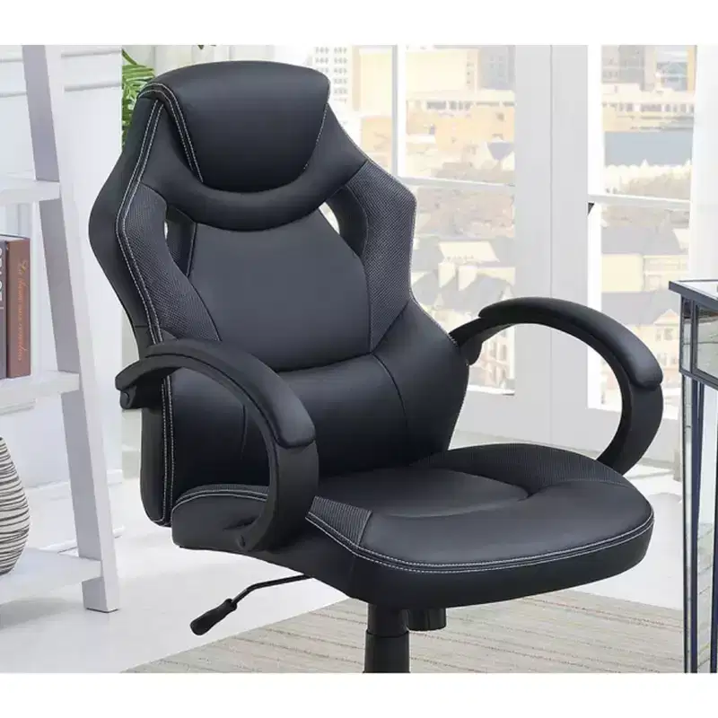 Okak Height-Adjustable Office Chair, Upholstered Desk Chair with Wheels, Comfy Gaming Chair for Office, Study, Play Room
