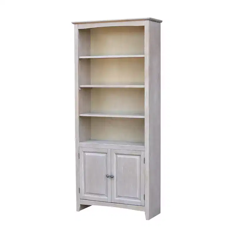 International Concepts 72 " Shaker Bookcase with Two Lower Doors Washed Gray: Solid Parawood, Mid-Century Design, Adjustable Shelves