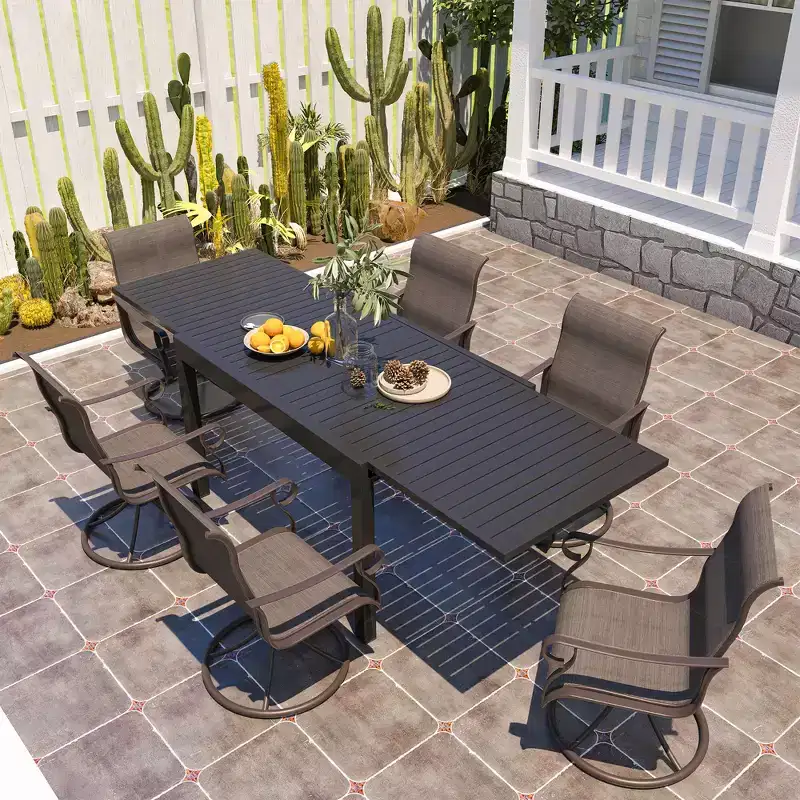 CLIHOME 7-Piece Extendable Outdoor Dining Set,With Telescopic Table And 360Swivel Chair Patio Set