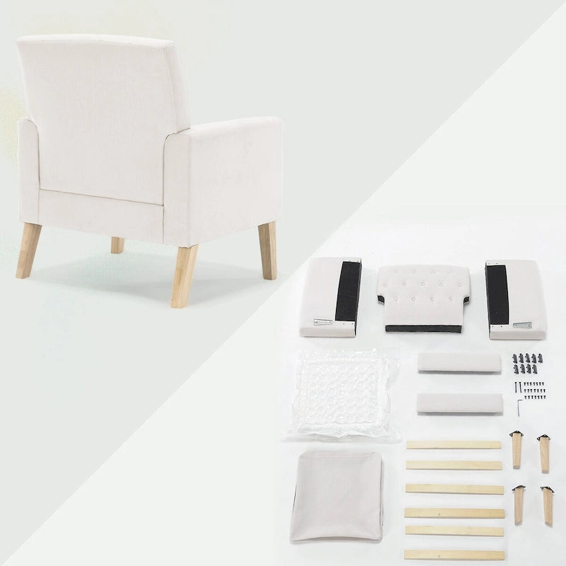 Linen Accent Chair Comfy Living Room Chair with Arms Upholstered Button Tufted Armchair Modern Arm Chairs Set Of 2