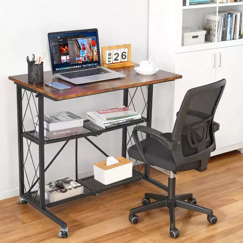 Metal Wire 3-Tier Foldable Shelf Rack with Wheels 29.84''H x 31.5''L x 22.05''W