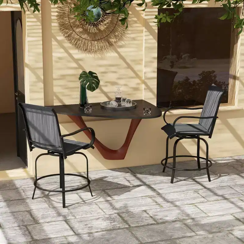 Outdoor Bar Stools Set of 2, 360 Degree Swivel Bar Height Chairs, 26.75 x 29.5 x 48.5