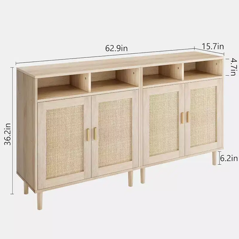 Rattan-Style Sideboard Cabinet with 2 Doors and Open Shelf