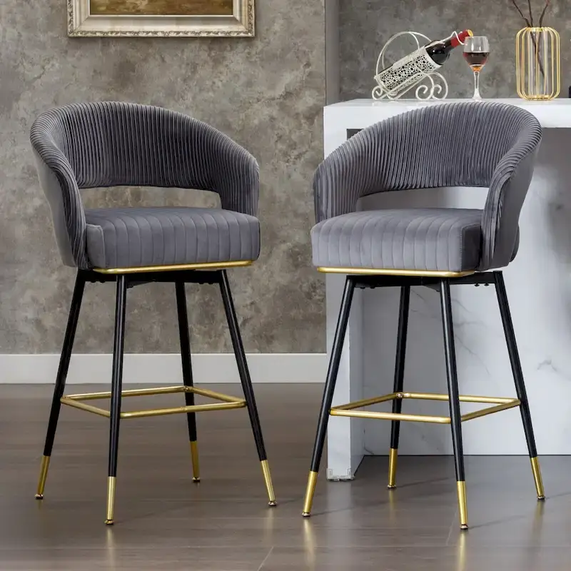 Hausfame Velvet Upholstered Set of 2 Swivel Barstool With Backs - 22.2 in. W X 21.5 in. D X 40 in. H
