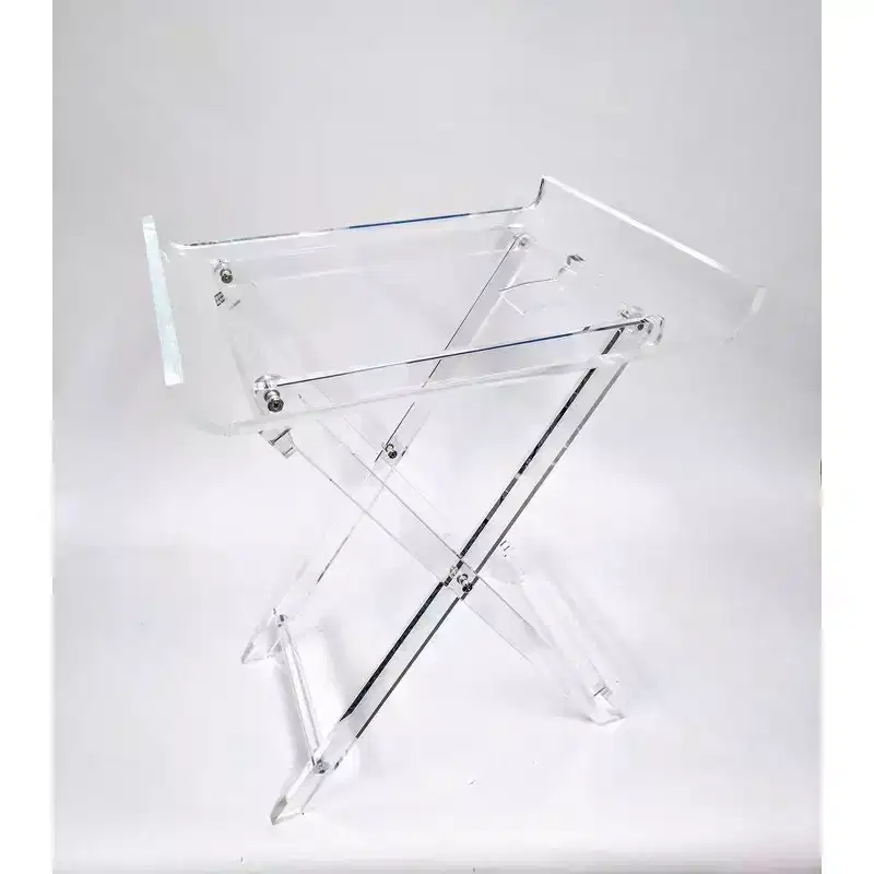 Acrylic Foldable Tray Side Table Curved Top , Luxurious Home Decor Essential, Perfect for Convenient Tabletop Space