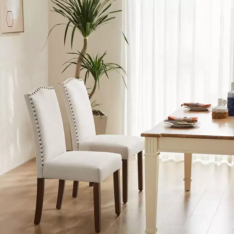 Okak Set of 2 PU Upholstered High Back Dining Chair with Nailhead Trim,Armless Accent Dining Chairs for Dining Room,Kitchen