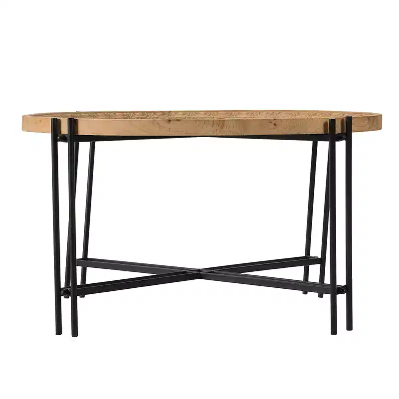 Farmhouse Round Wooden Coffee Table with Metal Legs D32x18