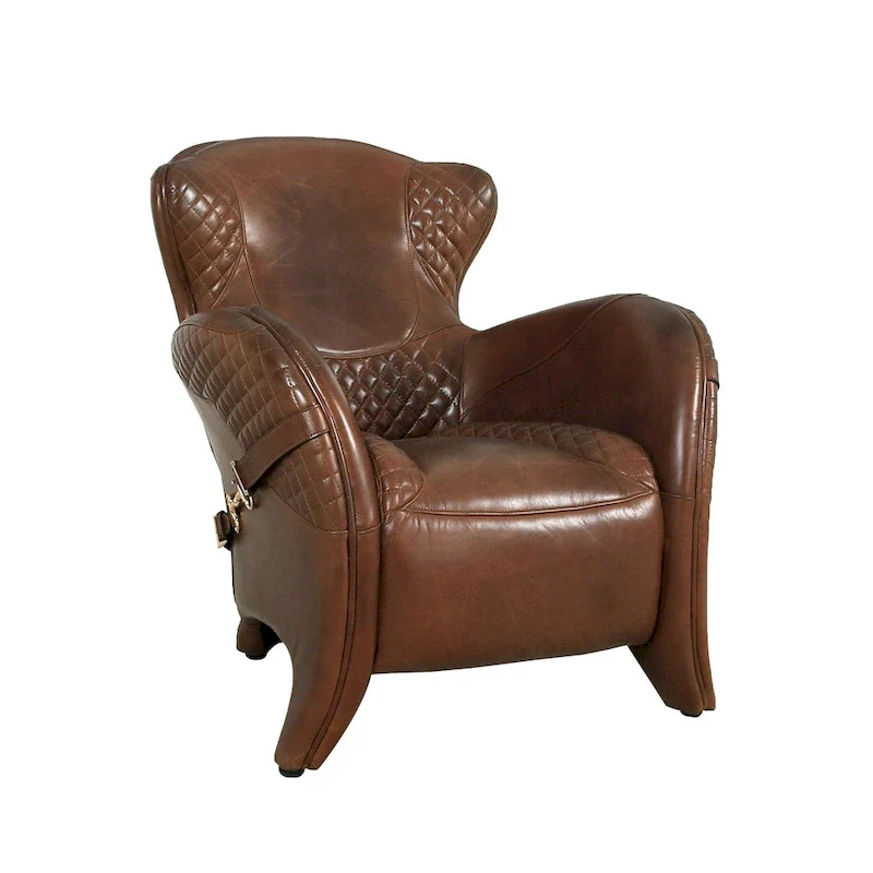Aspen Top Grain Leather Wing Chair, Brown - W31xD34.5xH33.5