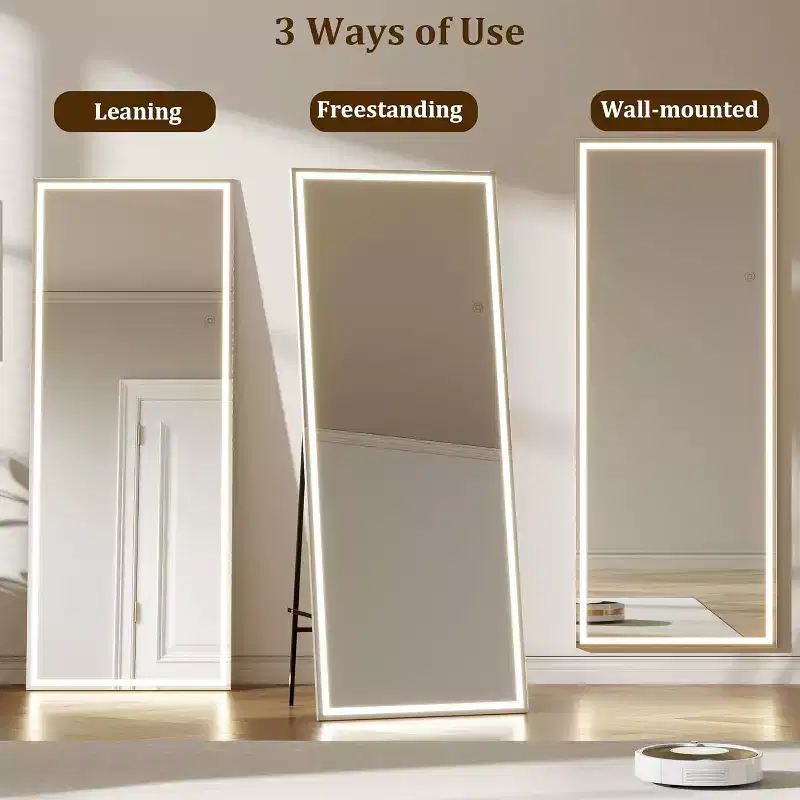 COZONY 70x28 LED Full Length Mirror, Dimmable 3-Color Light, Wall Mounted/Freestanding Full Body Floor Mirror, Metal Frame