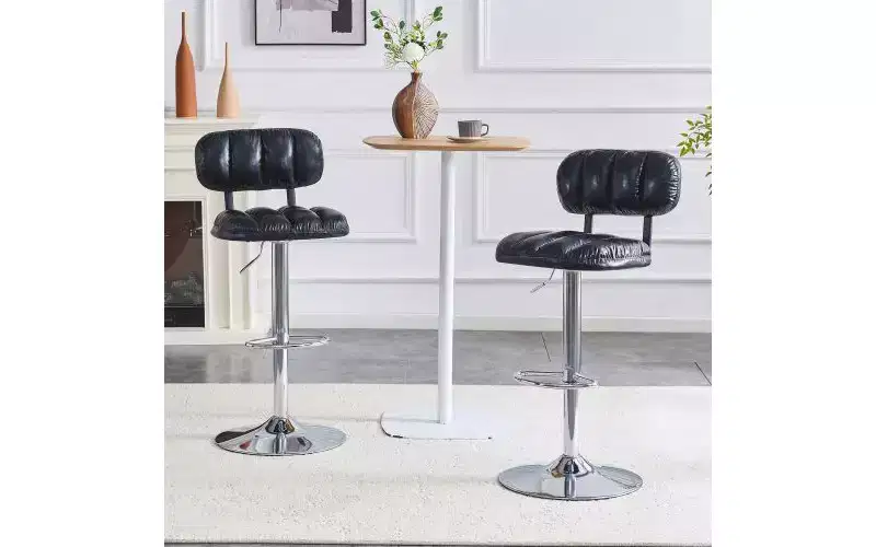 Set of 2 Adjustable Height Bar Stools with PU Leather Seat & Chrome Footrest