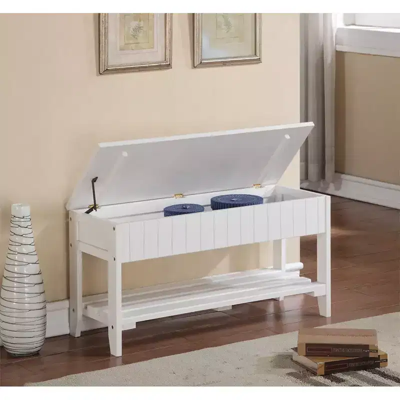Roundhill Quality Solid Wood Shoe Bench with Storage, White