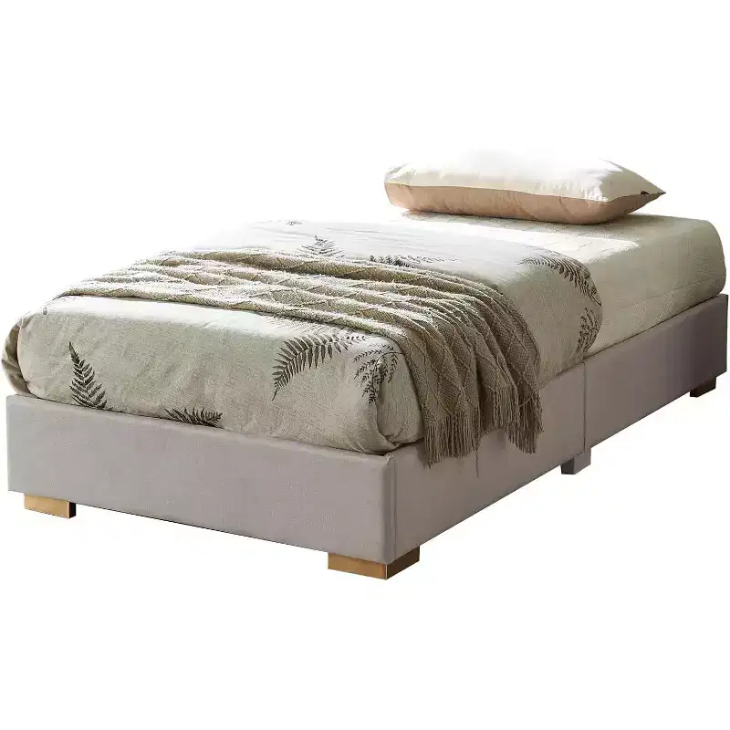 Kings Brand Furniture Upholstered Platform Bed Frame, Mattress Foundation, Brown Fabric, Gold Legs, Wooden Slat Support, No Box Spring Needed