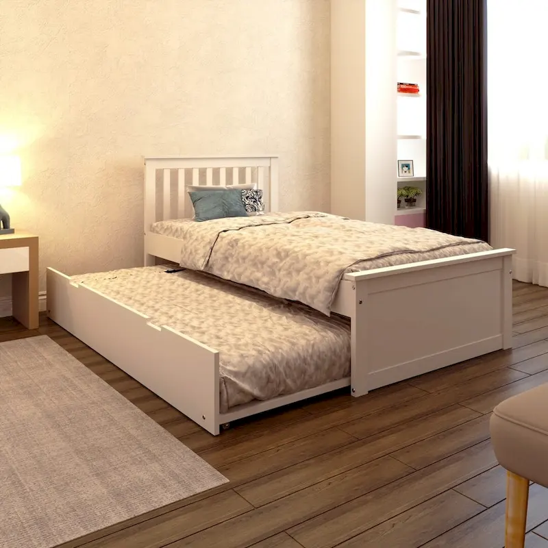 Twin Trundle Bed for Kids, Solid Wood