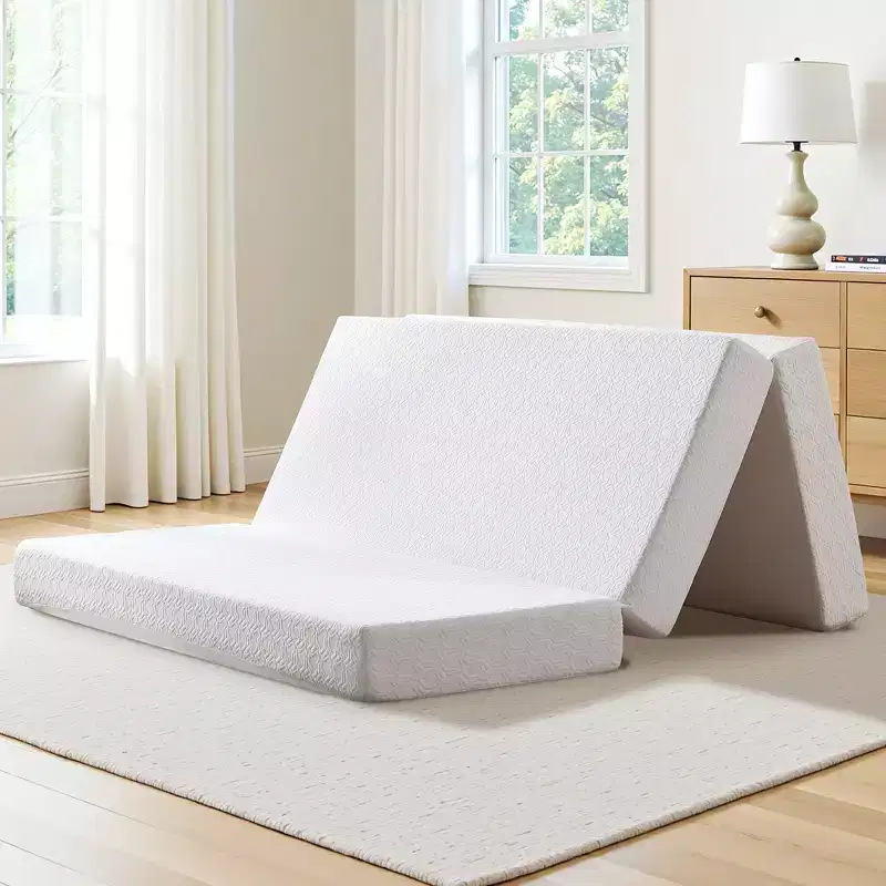 AMERLIFE 6 Inch Tri-Fold Memory Foam Mattress with Removable Washable Cover, for Guests, Camping, Dorm & Travel, White