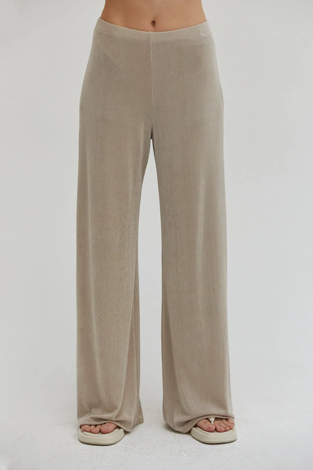 High Waisted Wide Leg Slinky Knit Easy Pants