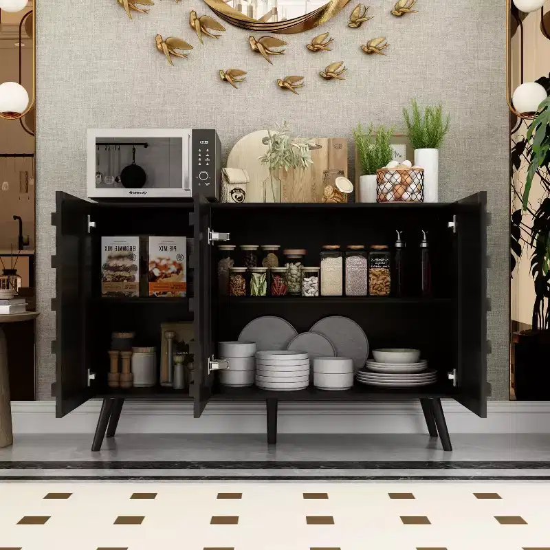 Famapy 47.2 Sideboard with Modern Design Black Buffet Cabinet Home Decor Console Table Wood