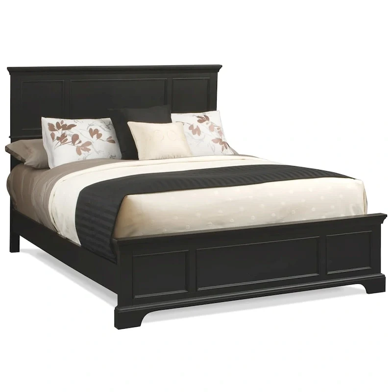 Queen Bed Frame in Black Finish, Hardwood and Engineered Wood, Box Spring Required
