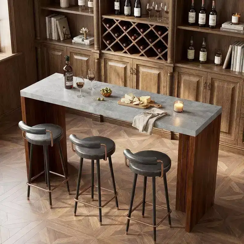 55 Modern Rectangular Faux Marble Counter Height Bar Table - High Top Dining Table for Kitchen & Living Room - Pub Table or Kitchen Island