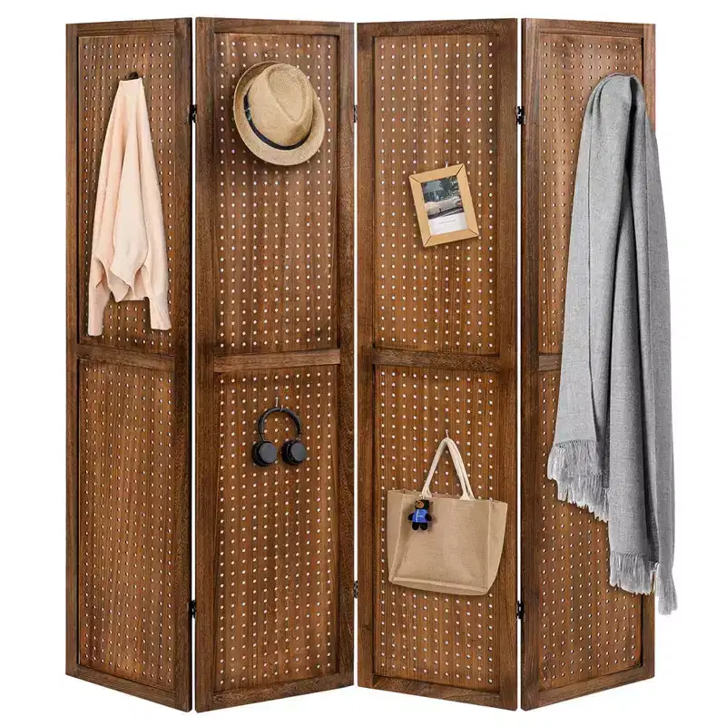 Costway 4/6 Panel Pegboard Display with 360 Metal Hinges Solid Wood Frame for Craft Show
