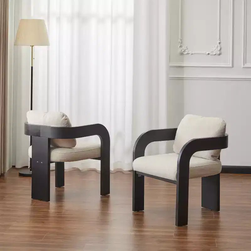 Set of 2 Dining Chairs, Kitchen & Dining Room Chairs with Pillow Back, Boucle Armchairs with Rubberwood Frame - ModernLuxe
