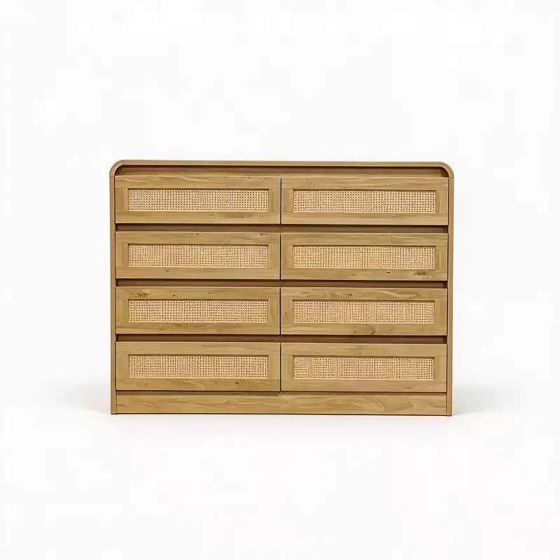 Single-rounded corner rattan 8-drawer chest