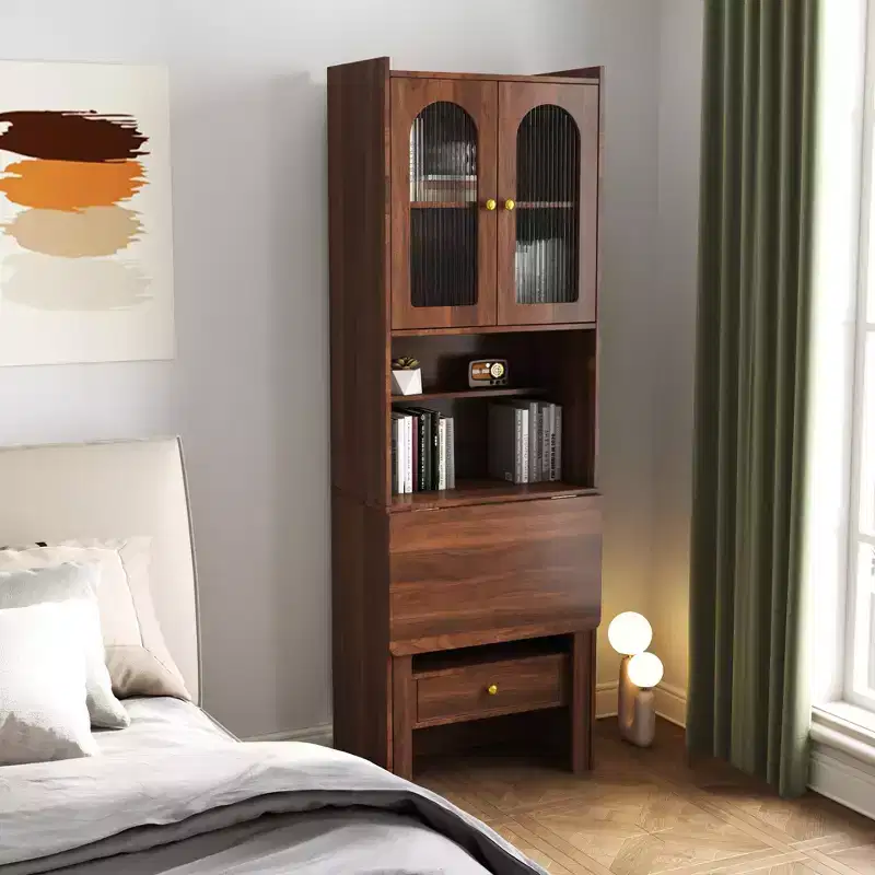 Fold-Out Convertible Desk Cabinet with Shelf and Drawer