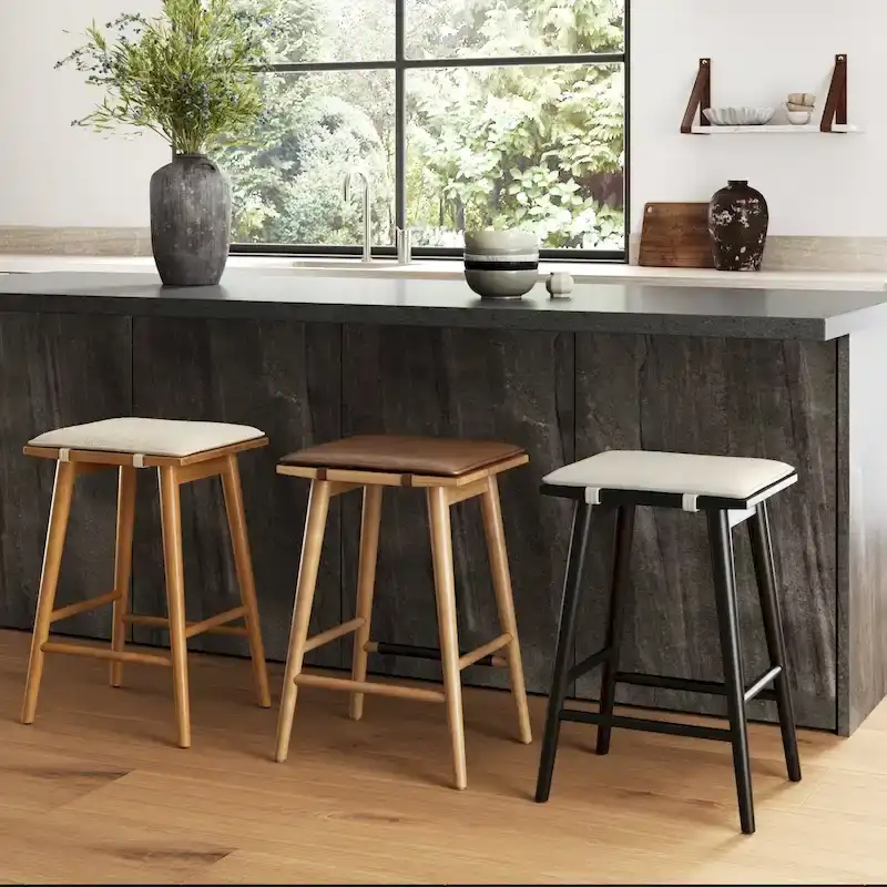 Boucle Upholstered Backless Counter Height Barstool with Cushion, Metal Legs, Modern Style