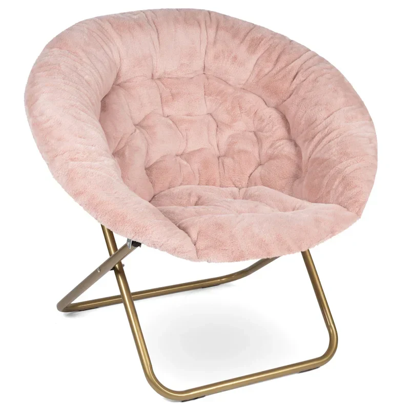 Black/Navy Blue/Grey/Pink/Blue/White/Red Faux Fur Saucer Chair, Foldable, 1-Person