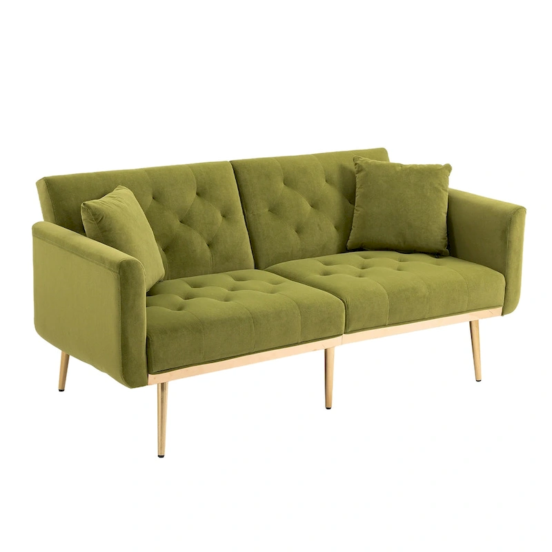 Velvet Upholstered Tufted Loveseats Sleeper Sofa With Rose Golden Legs