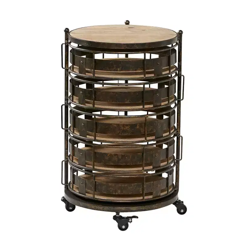 Farmhouse Metal Storage Cart Brown - Olivia & May: Utility Rolling Cart with 5 Drawers & 6 Shelves, Iron Construction