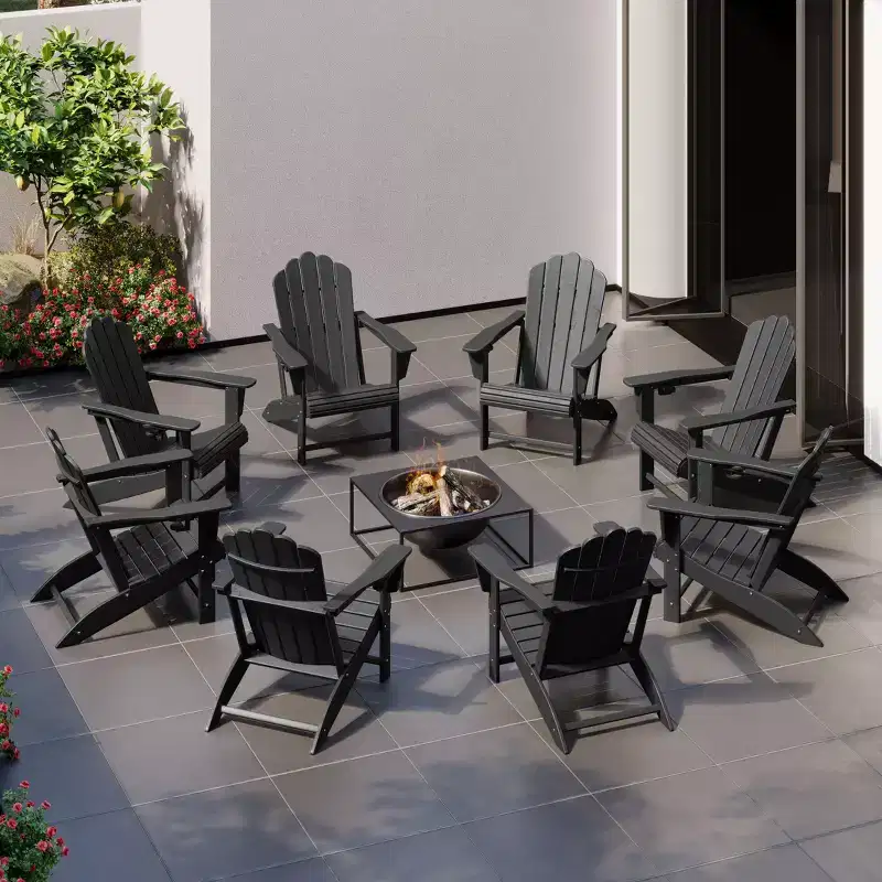 WestinTrends Highland Outdoor Patio HDPE Adirondack Chairs With Cup Holders (Set of 8)