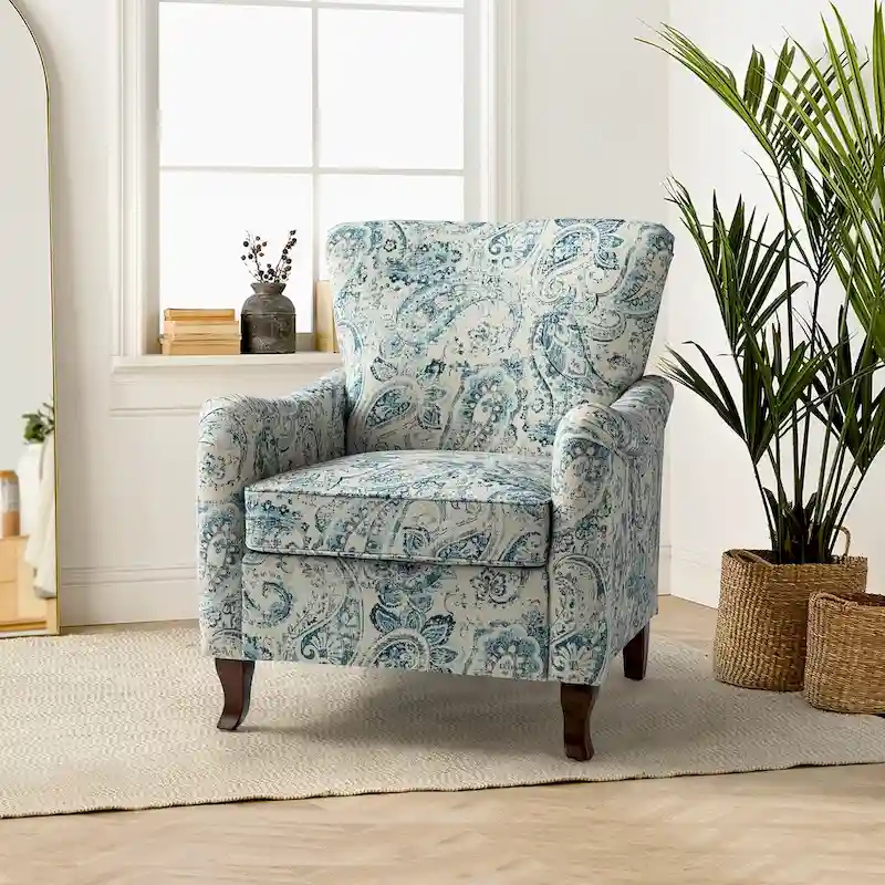 Modern Floral Upholstered Armchair with Wingback Design