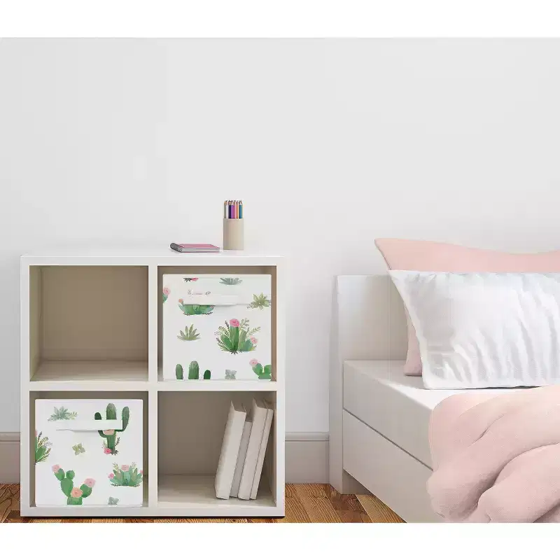 Girl Kids' Decorative Fabric Storage Bins Cactus Floral Pink and Green