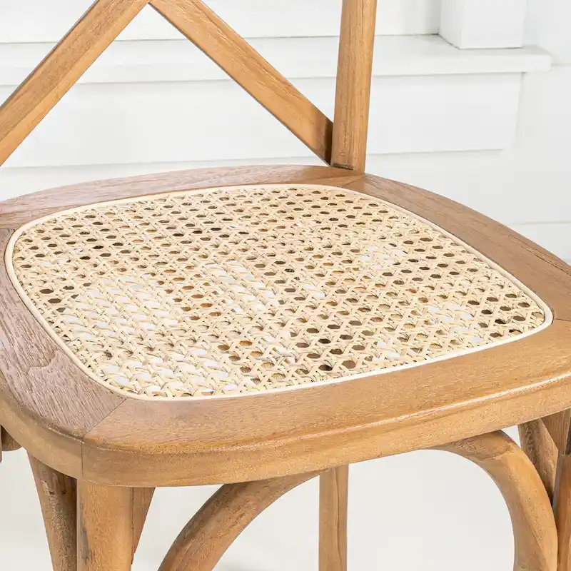 Colmar Classic Traditional X-Back Wood Rattan Dining Chair, Natural (Set of 2) by JONATHAN Y