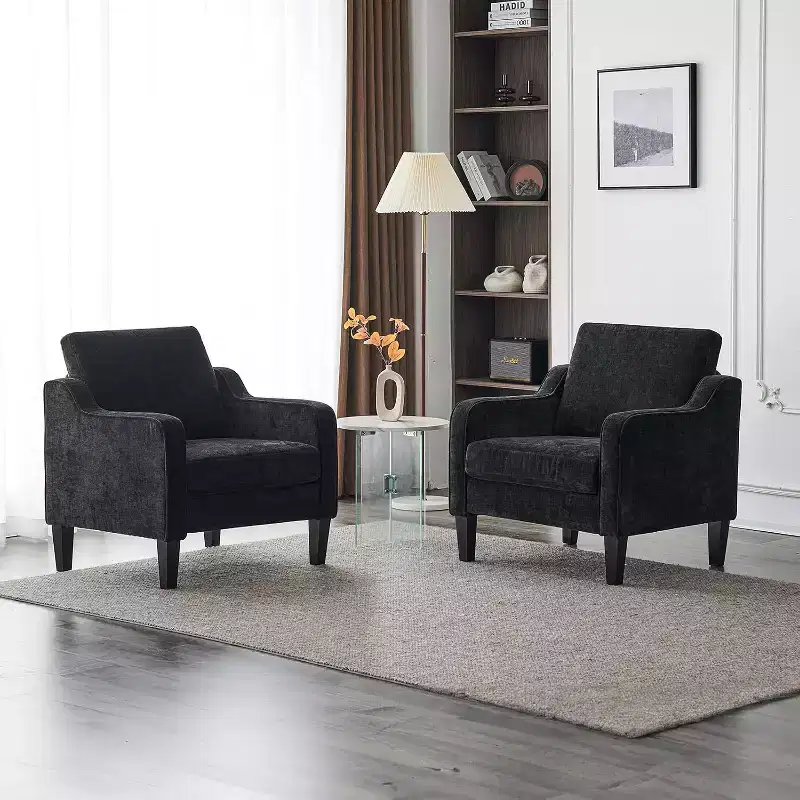 VINGLI Living Room Chairs , Black Accent Chair 5.5 Thick Seat Cushion Comfy Chair Soft Chenille Side Chair Upholstered Arm Chair