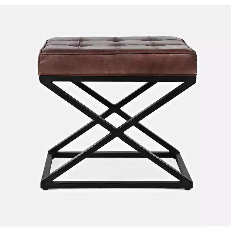 Jofran, Global Archive Distressed Genuine Leather Ottoman - Dark Sienna