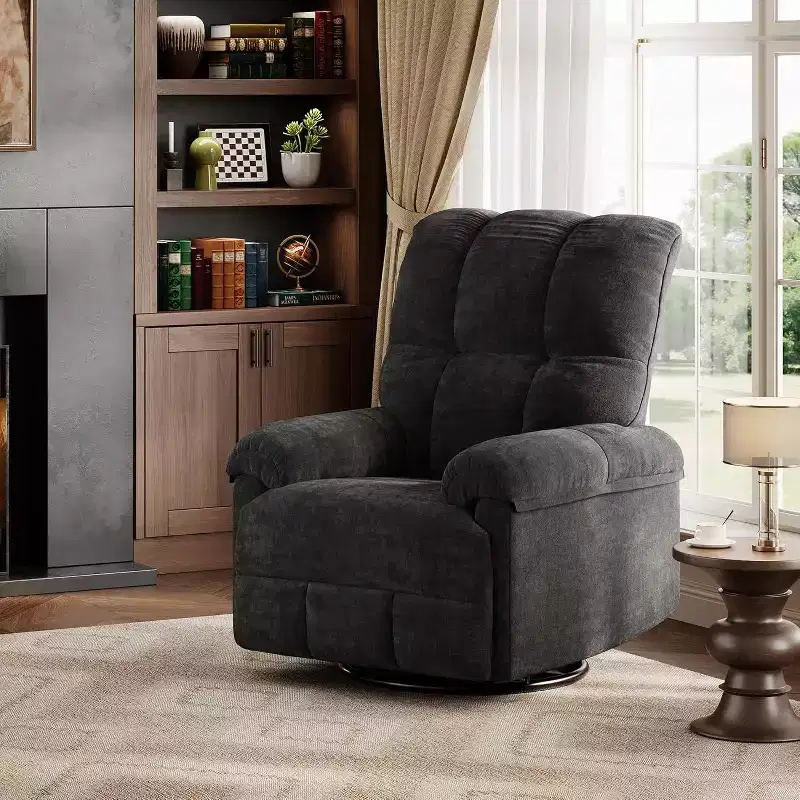 360 Swivel Chenille Recliner - Manual Glider Chair w/ Padded Armrests for Living Room & Nursery
