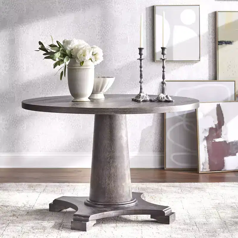 Round Pedestal Dining Table Gray: Vintage Style, 4-Seater
