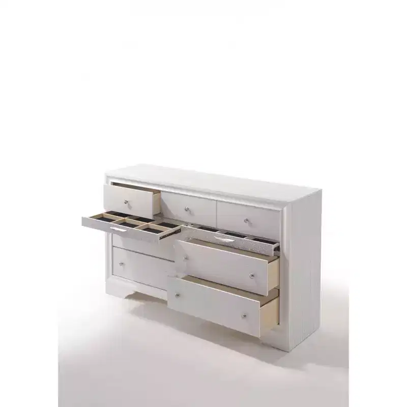 Acme Furniture 63" Naima Dresser White: Wood Frame, Metal Glides, 9-Drawer Storage, No Assembly Required
