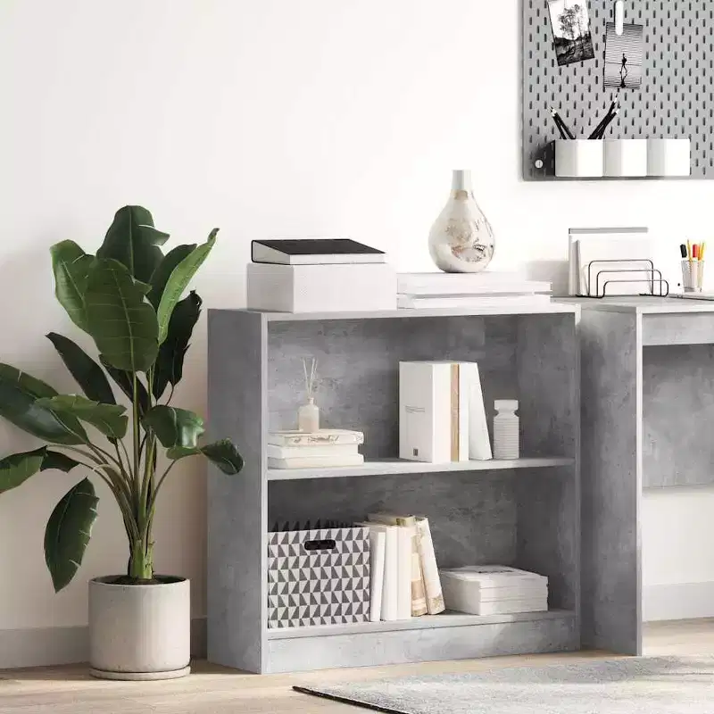 Compact Concrete Grey Engineered Wood Bookshelf