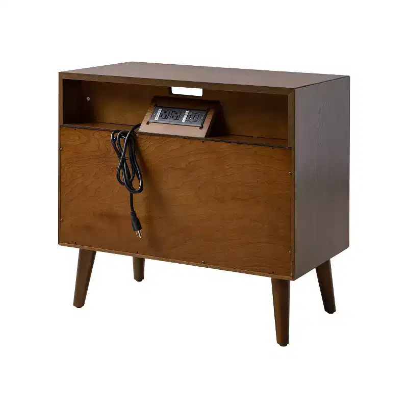 Margery Mid-century Modern 2 - Drawer end table with Built-In Outlets and Cable Management and Open Shelf | HULALA HOME