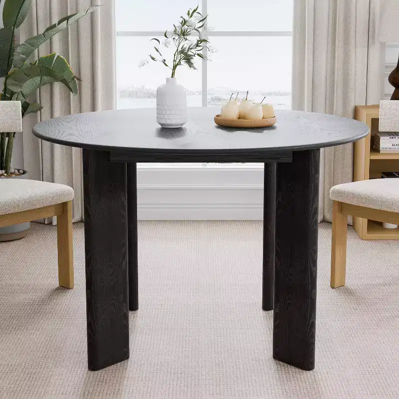 Black Round Solid Wood Dining Table, Seats 4