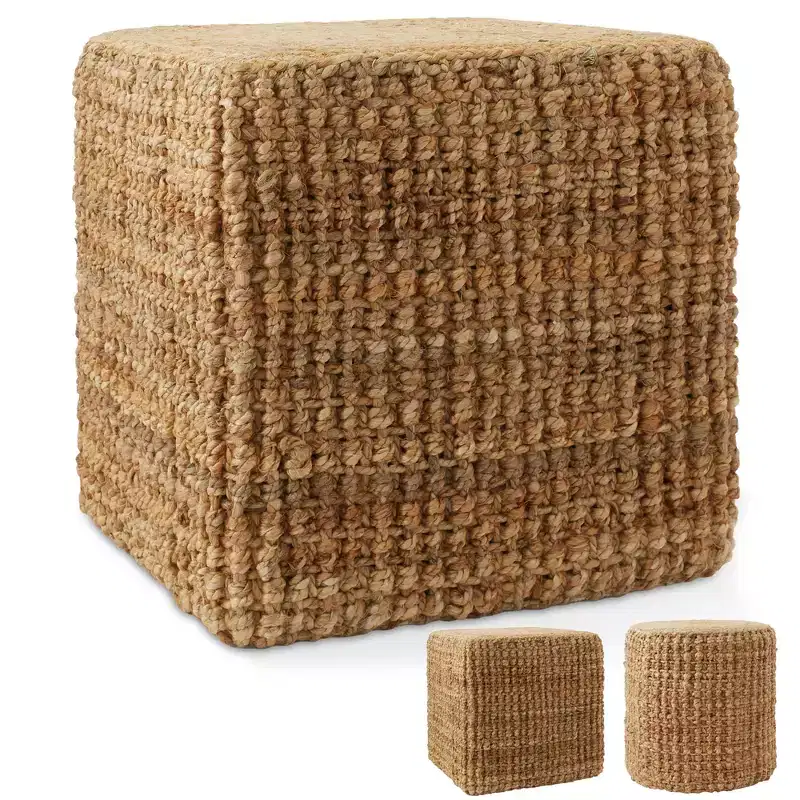 Casafield Handwoven Seagrass Pouf Ottoman, Decorative Indoor Boho Home Accent for Living Room