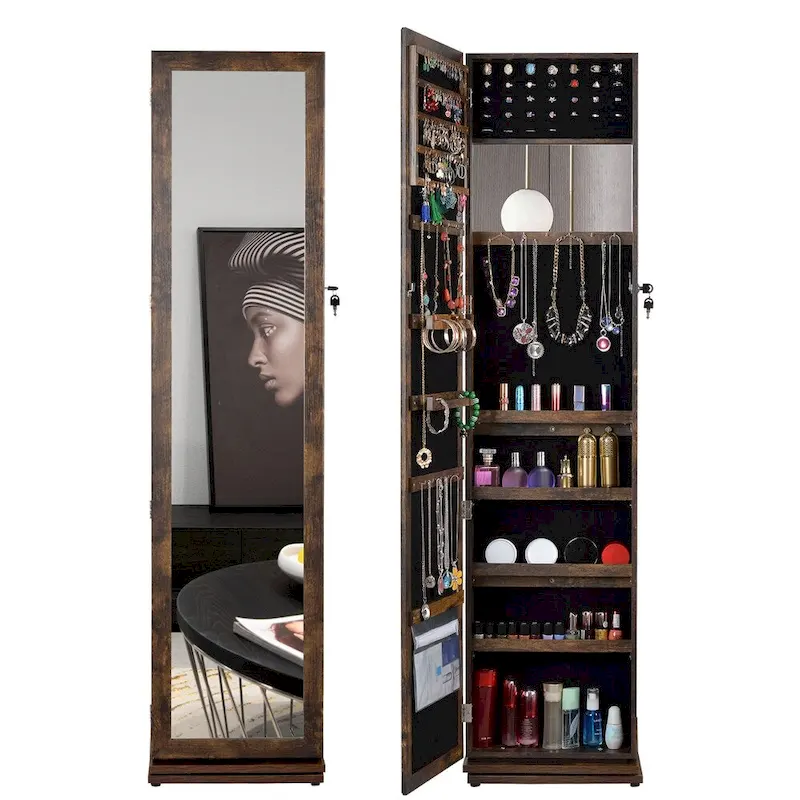 Full Length Mirror 360 Swivel Jewelry Cabinet