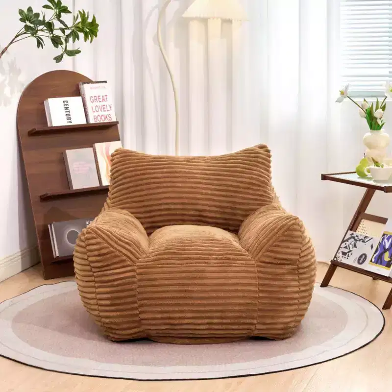 Okak Bean Bag Chair with Corduroy Fabric, Modern Lazy Sofa Chair with Armrest and High-Resilience Foam, Gaint Bean Bag Sofa for Living Room