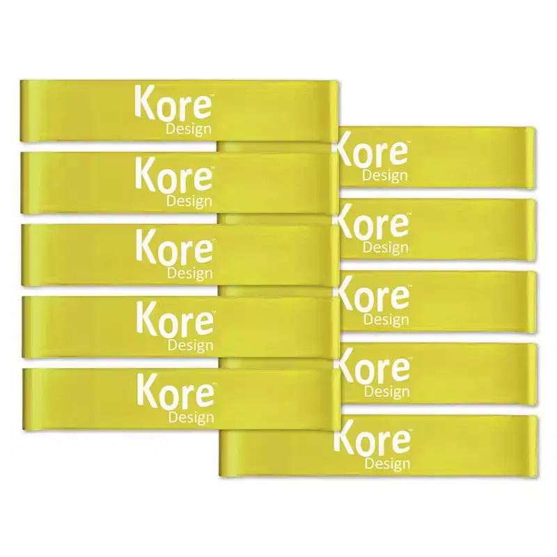 Kore Design Fidget Kick Bands, Latex, 10 to 16, Yellow, Pack of 10