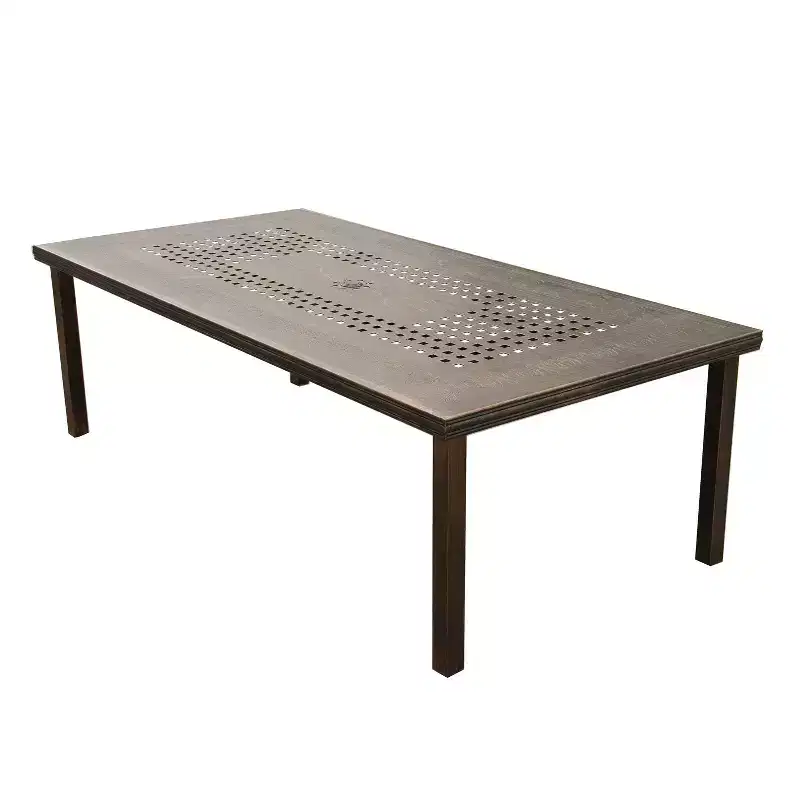 95" Rectangular Modern Ornate Outdoor Mesh Aluminum Patio Dining Set with Four Chairs - Black - Oakland Living: UV-Resistant, 8-Seater