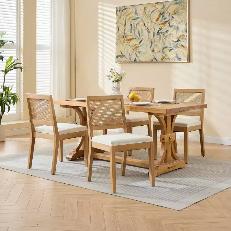 MAYEERTY French Decor Dining Chairs - Louis Style, Square Back, Carved Solid Wood Frame, Set of 2
